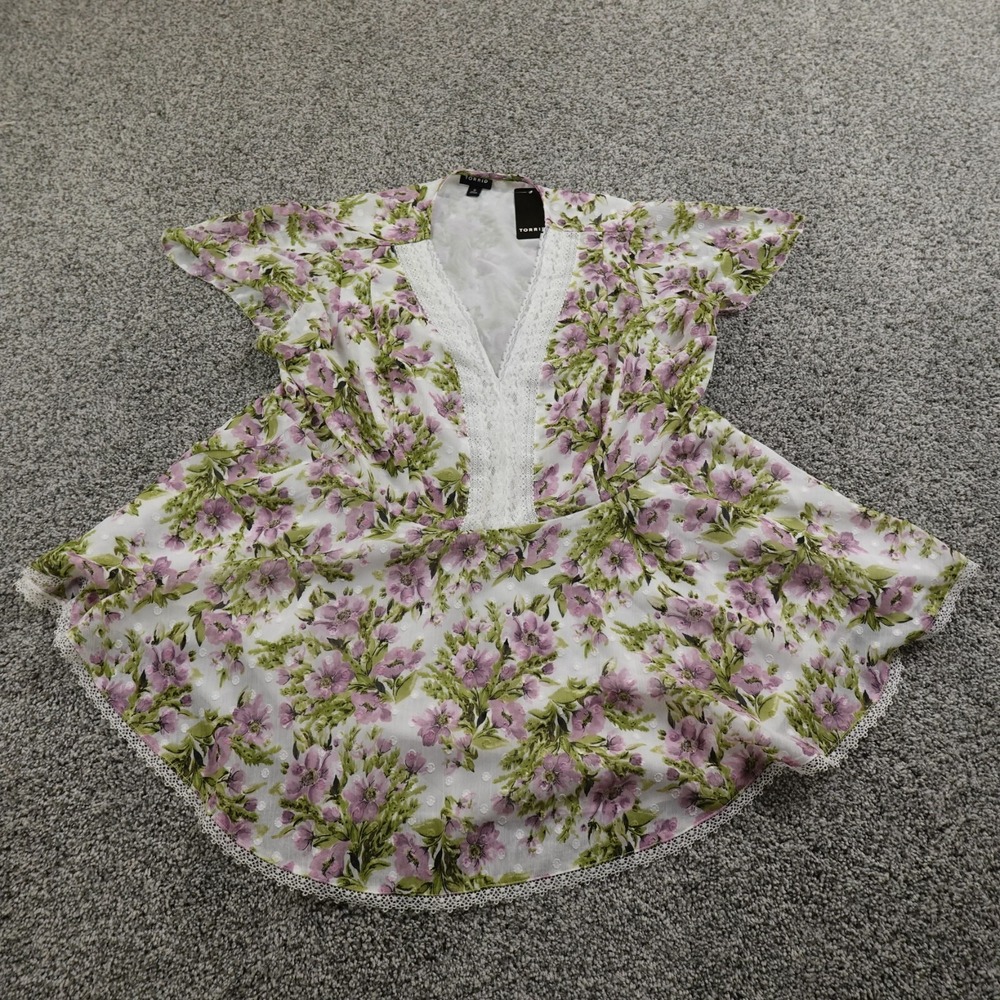 NEW Torrid Shirt Womens L 0 Floral Colorful Artsy Lined Blouse Top Boho Casual